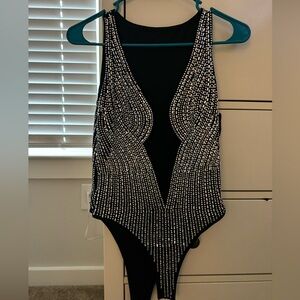 Black Rhinestone Bodysuit